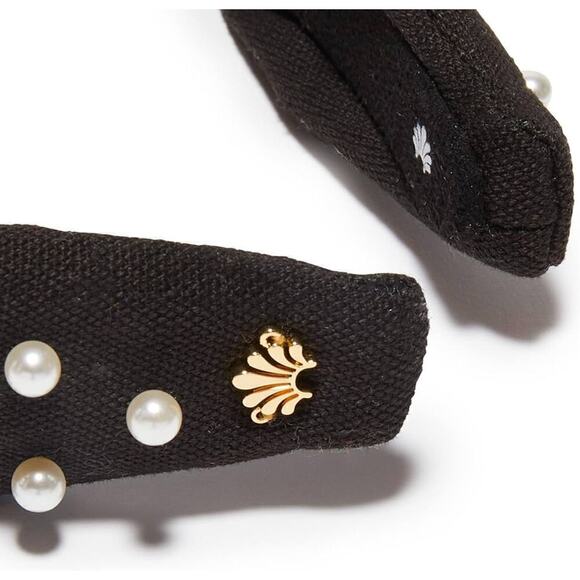 Lele Sadoughi Black Knotted Pearl Headband Gold Logo NEW main image 7